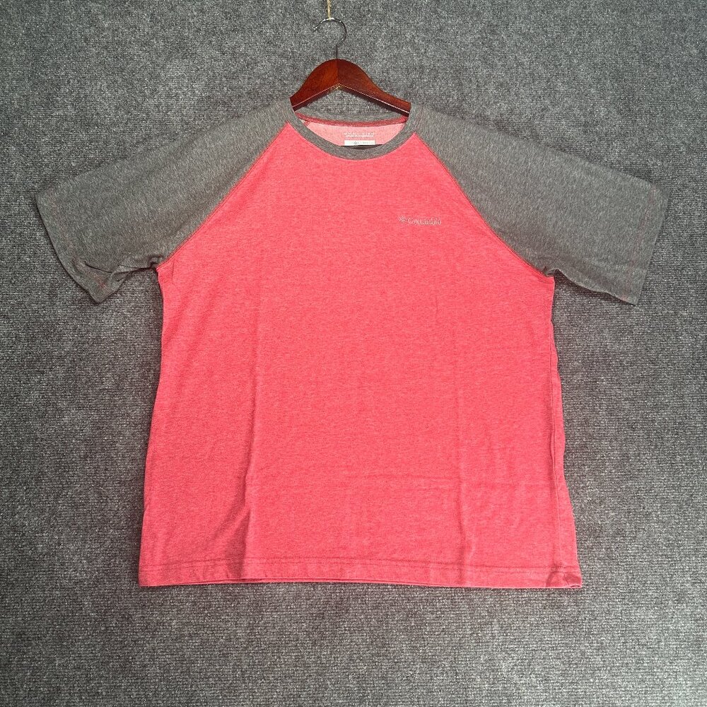 Columbia Tee Shirt Mens Large Red Gray  Short Sleeve Crew Neck Omni Wick Regular